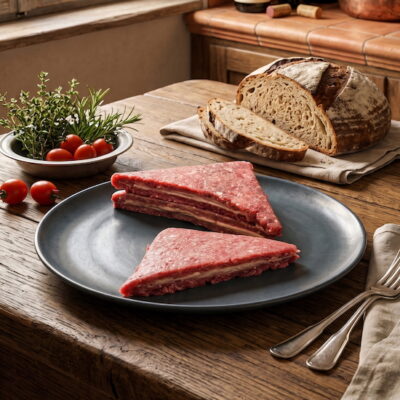 Tramezzini di Carne di Bovino Adulto Fassone Piemontese con Prosciutto e Formaggio gr380